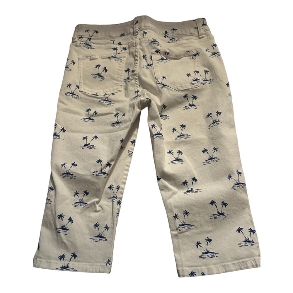 Chaps Women Tropical Palm Tree Print White Blue Capri Pants Size 4 - Picture 2 of 5